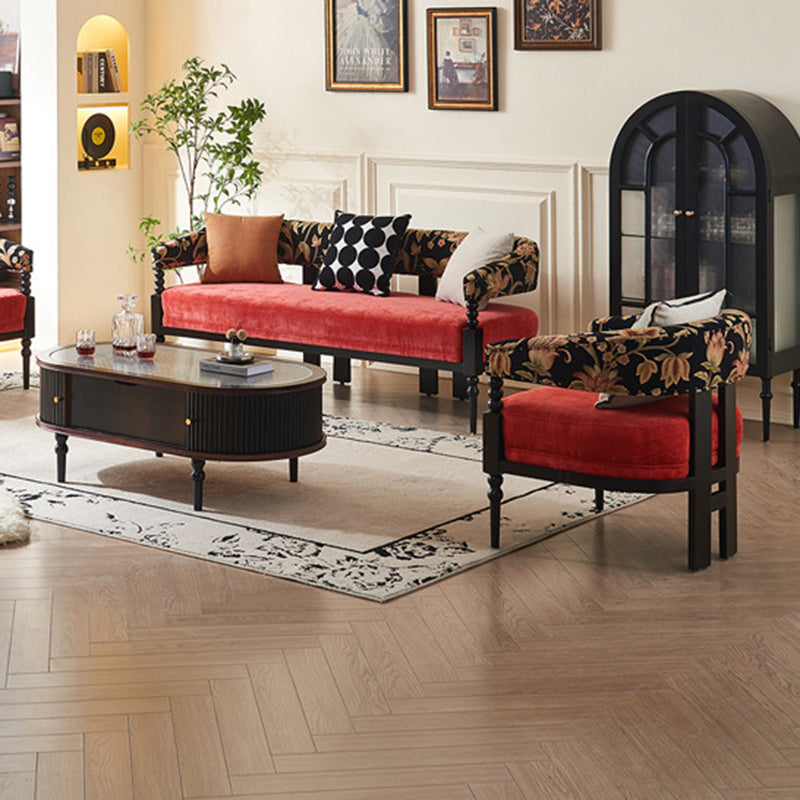 Traditional French-Style Solid Ash Wood Curved Handrail Accent Chair & Table Set with Cotton-Linen Blend Upholstery for Living Room