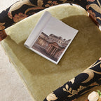 Traditional French-Style Solid Ash Wood Curved Handrail Accent Chair & Table Set with Cotton-Linen Blend Upholstery for Living Room