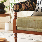 Traditional French-Style Solid Ash Wood Curved Handrail Accent Chair & Table Set with Cotton-Linen Blend Upholstery for Living Room