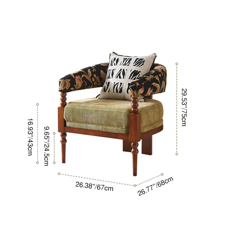 Traditional French-Style Solid Ash Wood Curved Handrail Accent Chair & Table Set with Cotton-Linen Blend Upholstery for Living Room