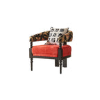 Traditional French-Style Solid Ash Wood Curved Handrail Accent Chair & Table Set with Cotton-Linen Blend Upholstery for Living Room