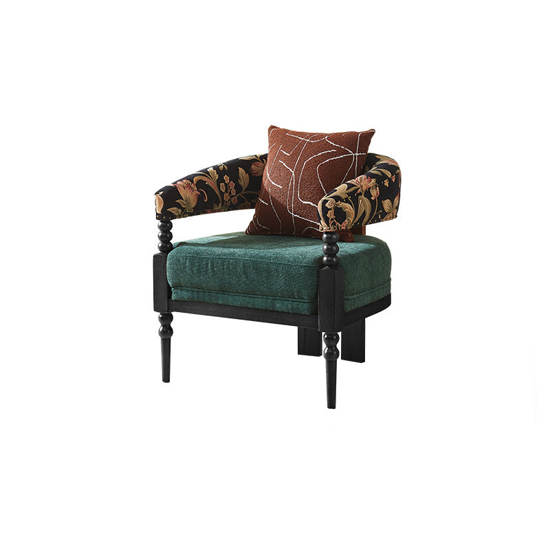 Traditional French-Style Solid Ash Wood Curved Handrail Accent Chair & Table Set with Cotton-Linen Blend Upholstery for Living Room