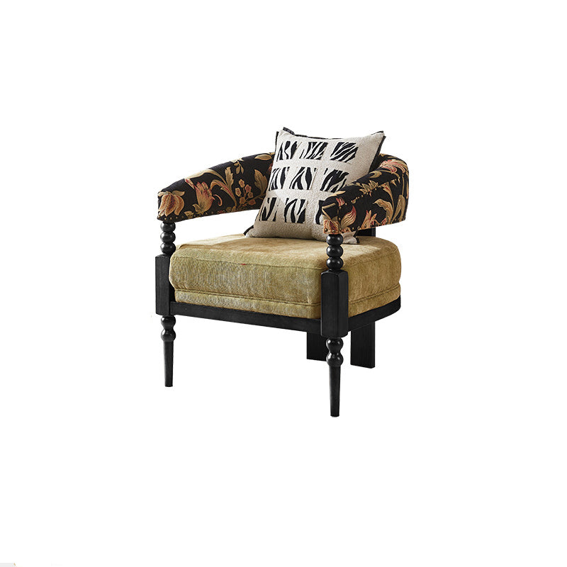 Traditional French-Style Solid Ash Wood Curved Handrail Accent Chair & Table Set with Cotton-Linen Blend Upholstery for Living Room