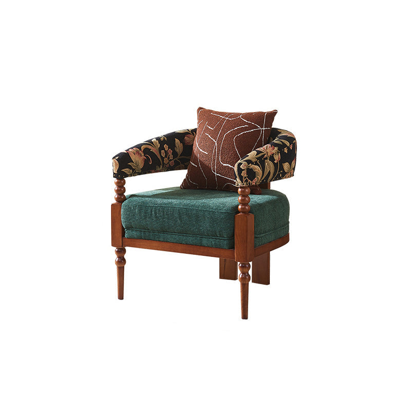 Traditional French-Style Solid Ash Wood Curved Handrail Accent Chair & Table Set with Cotton-Linen Blend Upholstery for Living Room
