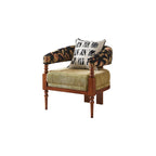 Traditional French-Style Solid Ash Wood Curved Handrail Accent Chair & Table Set with Cotton-Linen Blend Upholstery for Living Room