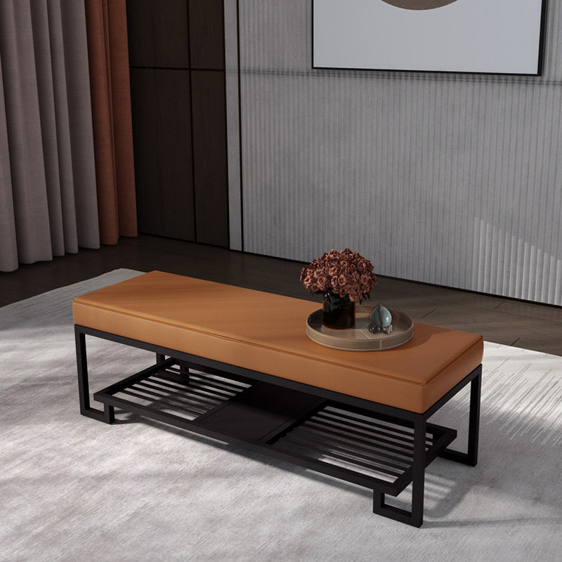 Modern Minimalist Rectangular Wrought Iron PU Leather Synthetic Fabric Shoe Bench 2-Tier For Entryway