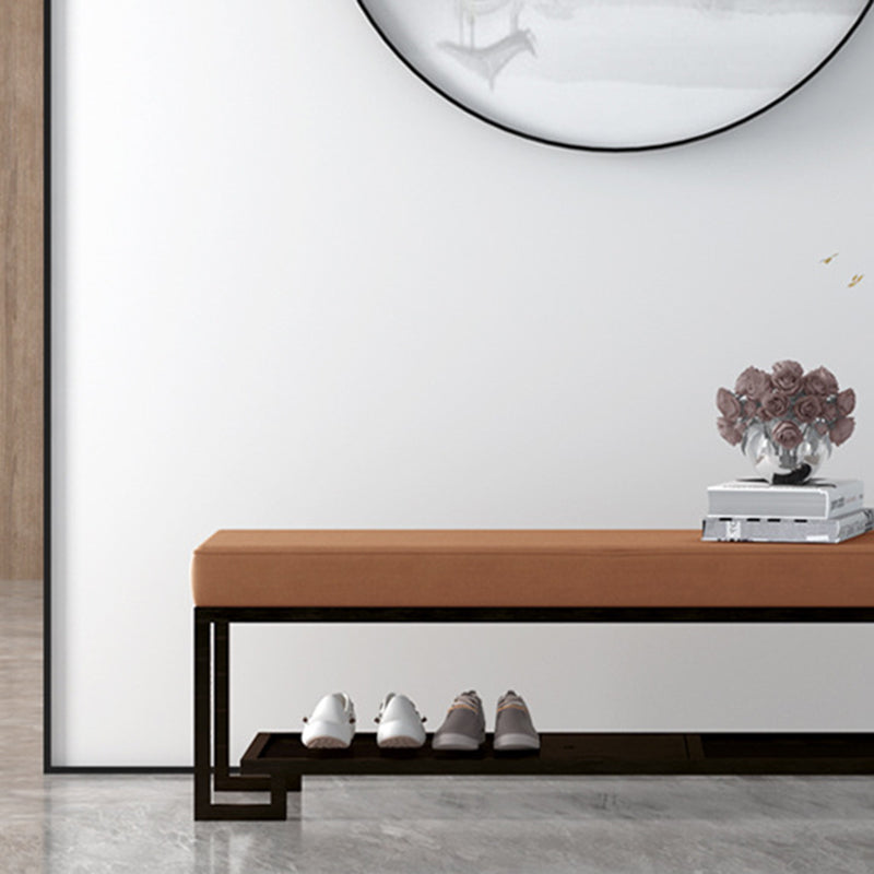 Modern Minimalist Rectangular Wrought Iron PU Leather Synthetic Fabric Shoe Bench 2-Tier For Entryway