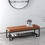 Modern Minimalist Rectangular Wrought Iron PU Leather Synthetic Fabric Shoe Bench 2-Tier For Entryway