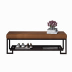 Modern Minimalist Rectangular Wrought Iron PU Leather Synthetic Fabric Shoe Bench 2-Tier For Entryway