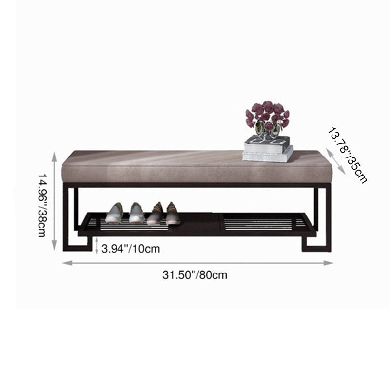 Modern Minimalist Rectangular Wrought Iron PU Leather Synthetic Fabric Shoe Bench 2-Tier For Entryway