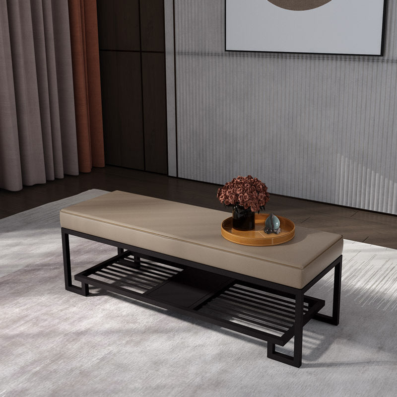 Modern Minimalist Rectangular Wrought Iron PU Leather Synthetic Fabric Shoe Bench 2-Tier For Entryway