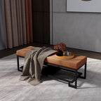 Modern Minimalist Rectangular Wrought Iron PU Leather Synthetic Fabric Shoe Bench 2-Tier For Entryway