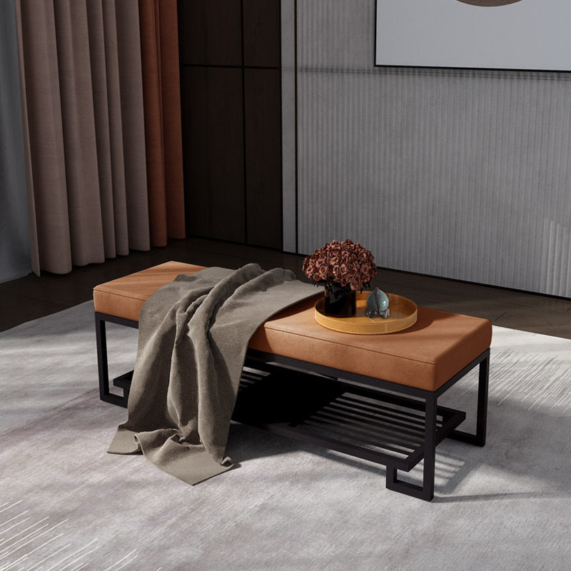 Modern Minimalist Rectangular Wrought Iron PU Leather Synthetic Fabric Shoe Bench 2-Tier For Entryway