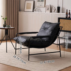 Contemporary Retro-Curved Carbon Steel Cat Scratch Leather Accent Chair with Backrest and Armrests for Living Room