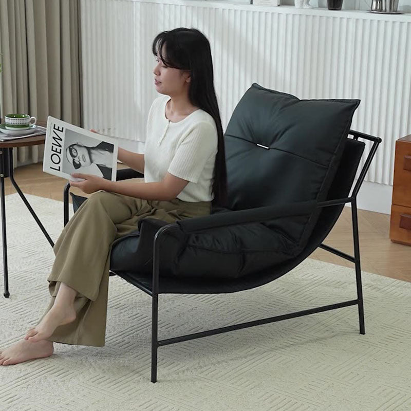 Contemporary Retro-Curved Carbon Steel Cat Scratch Leather Accent Chair with Backrest and Armrests for Living Room