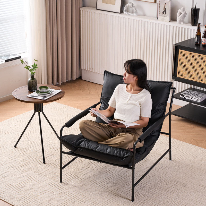 Contemporary Retro-Curved Carbon Steel Cat Scratch Leather Accent Chair with Backrest and Armrests for Living Room