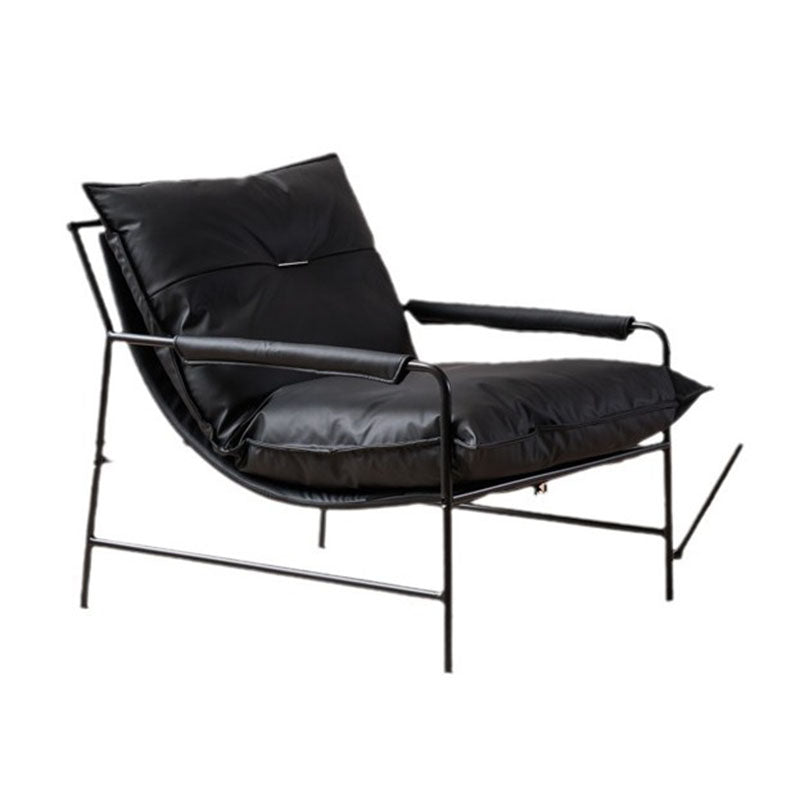 Contemporary Retro-Curved Carbon Steel Cat Scratch Leather Accent Chair with Backrest and Armrests for Living Room