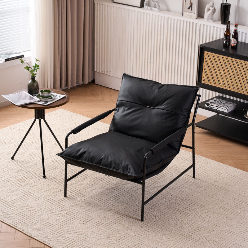 Contemporary Retro-Curved Carbon Steel Cat Scratch Leather Accent Chair with Backrest and Armrests for Living Room