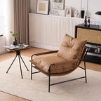 Contemporary Retro-Curved Carbon Steel Cat Scratch Leather Accent Chair with Backrest and Armrests for Living Room