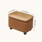 Modern Minimalist Rounded-Edge Solid Wood Stool with PU Leather – Low-Profile Entryway Stool with 1-Storage Compartment