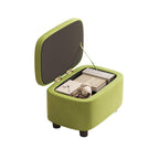 Modern Minimalist Rounded-Edge Solid Wood Stool with PU Leather – Low-Profile Entryway Stool with 1-Storage Compartment