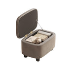 Modern Minimalist Rounded-Edge Solid Wood Stool with PU Leather – Low-Profile Entryway Stool with 1-Storage Compartment