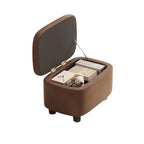 Modern Minimalist Rounded-Edge Solid Wood Stool with PU Leather – Low-Profile Entryway Stool with 1-Storage Compartment