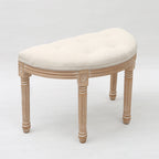 French Country Tufted Linen Vanity Stool Solid Wood Demilune Makeup Chair for Bedroom and Walk-in Closet