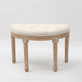 French Country Tufted Linen Vanity Stool Solid Wood Demilune Makeup Chair for Bedroom and Walk-in Closet