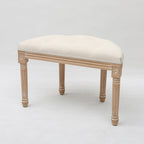 French Country Tufted Linen Vanity Stool Solid Wood Demilune Makeup Chair for Bedroom and Walk-in Closet