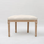 French Country Tufted Linen Vanity Stool Solid Wood Demilune Makeup Chair for Bedroom and Walk-in Closet