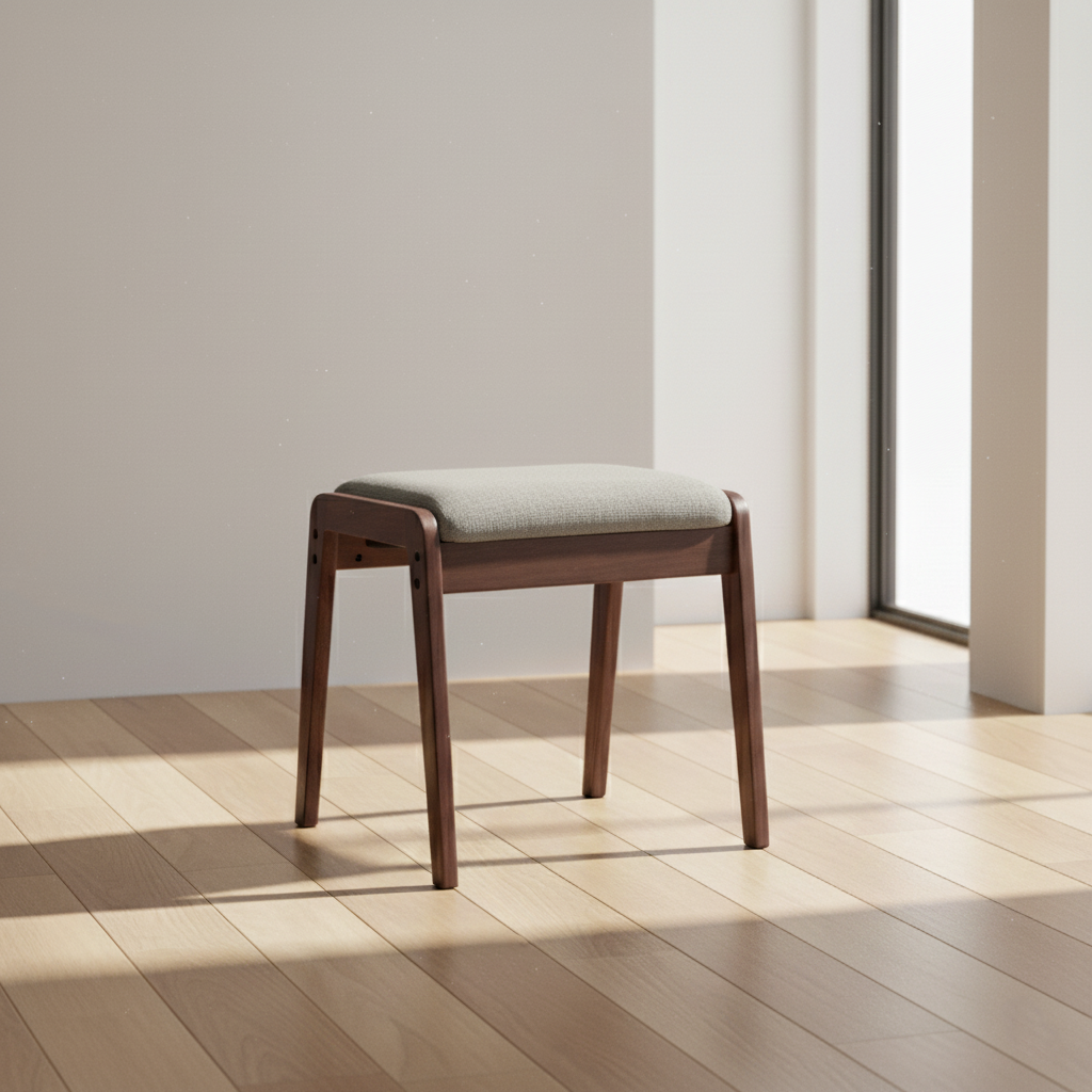 Modern Minimalist Rectangular Solid Wood Linen Comfort Vanity Stool For Bedroom