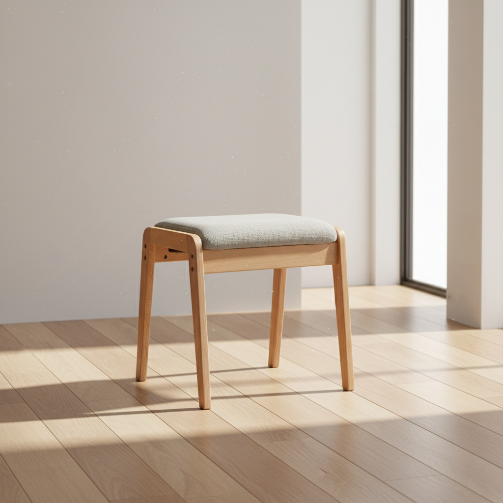 Taburete de tocador rectangular minimalista moderno de madera maciza con lino cómodo para dormitorio