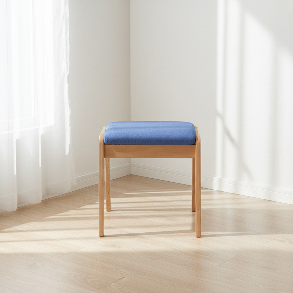 Modern Minimalist Rectangular Solid Wood Linen Comfort Vanity Stool For Bedroom