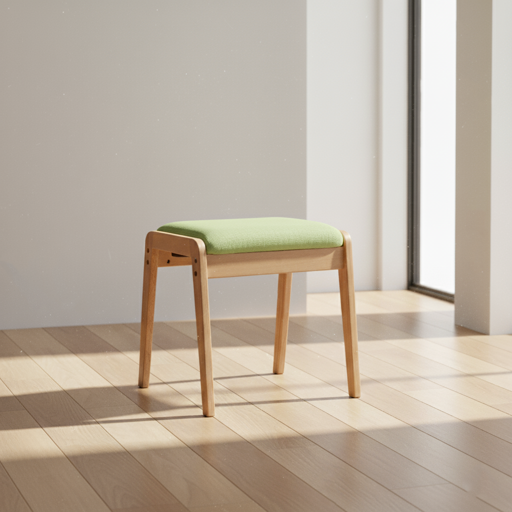 Modern Minimalist Rectangular Solid Wood Linen Comfort Vanity Stool For Bedroom