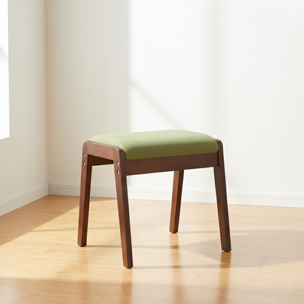 Modern Minimalist Rectangular Solid Wood Linen Comfort Vanity Stool For Bedroom