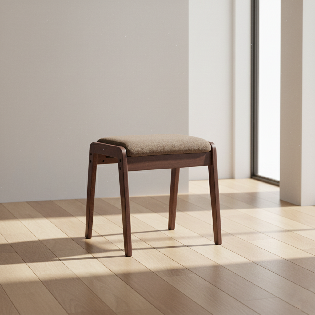 Modern Minimalist Rectangular Solid Wood Linen Comfort Vanity Stool For Bedroom