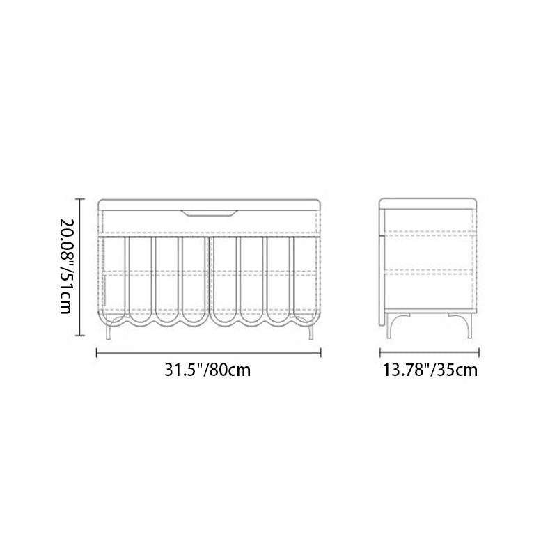 Contemporary Creative Scalloped Edge Rectangular Rounded-Corner Eco-friendly Board Faux Leather Shoe Bench 4-Tier For Entryway