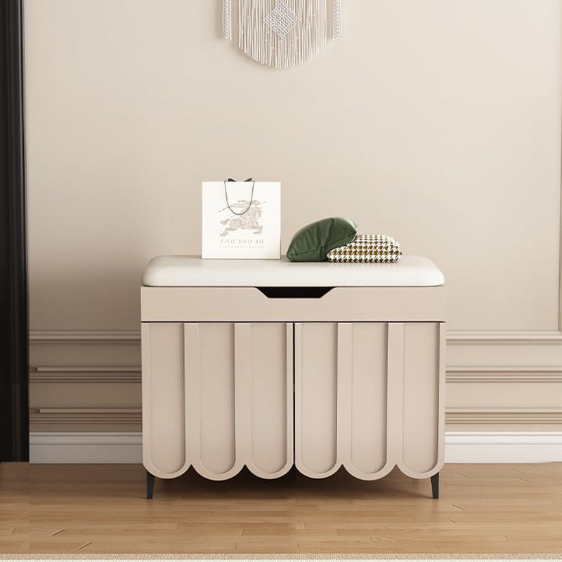 Contemporary Creative Scalloped Edge Rectangular Rounded-Corner Eco-friendly Board Faux Leather Shoe Bench 4-Tier For Entryway