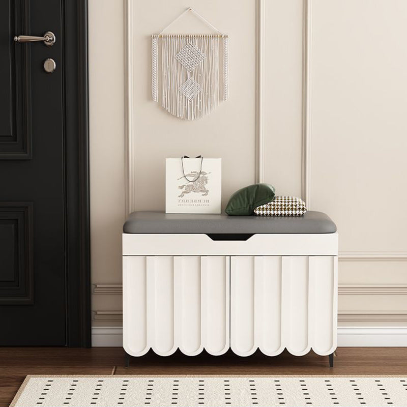 Contemporary Creative Scalloped Edge Rectangular Rounded-Corner Eco-friendly Board Faux Leather Shoe Bench 4-Tier For Entryway