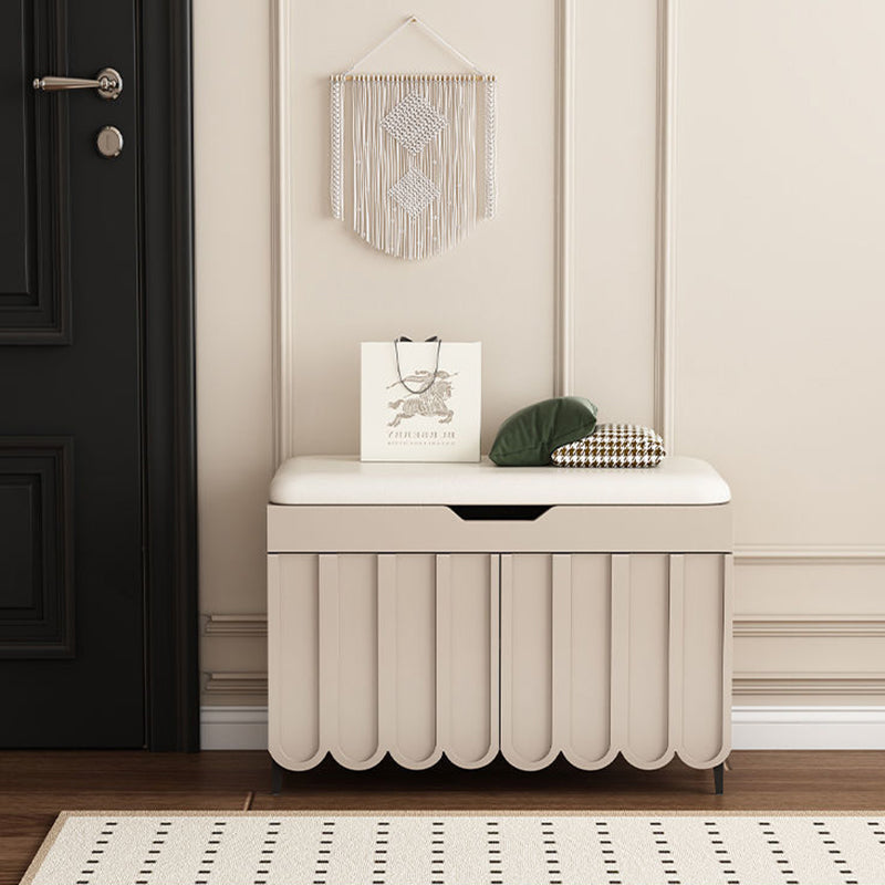 Contemporary Creative Scalloped Edge Rectangular Rounded-Corner Eco-friendly Board Faux Leather Shoe Bench 4-Tier For Entryway