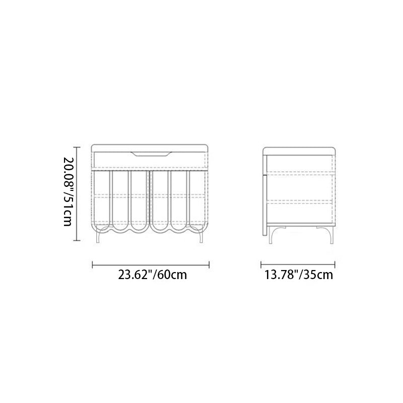 Contemporary Creative Scalloped Edge Rectangular Rounded-Corner Eco-friendly Board Faux Leather Shoe Bench 4-Tier For Entryway