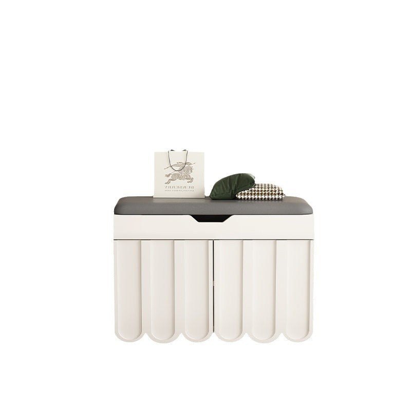 Contemporary Creative Scalloped Edge Rectangular Rounded-Corner Eco-friendly Board Faux Leather Shoe Bench 4-Tier For Entryway