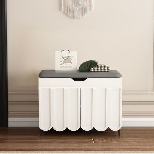 Contemporary Creative Scalloped Edge Rectangular Rounded-Corner Eco-friendly Board Faux Leather Shoe Bench 4-Tier For Entryway