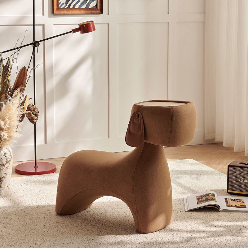 Contemporary Dog-Design Kids Stool in Brushed Velvet and Carbon Steel with Rotating Head for Living Room
