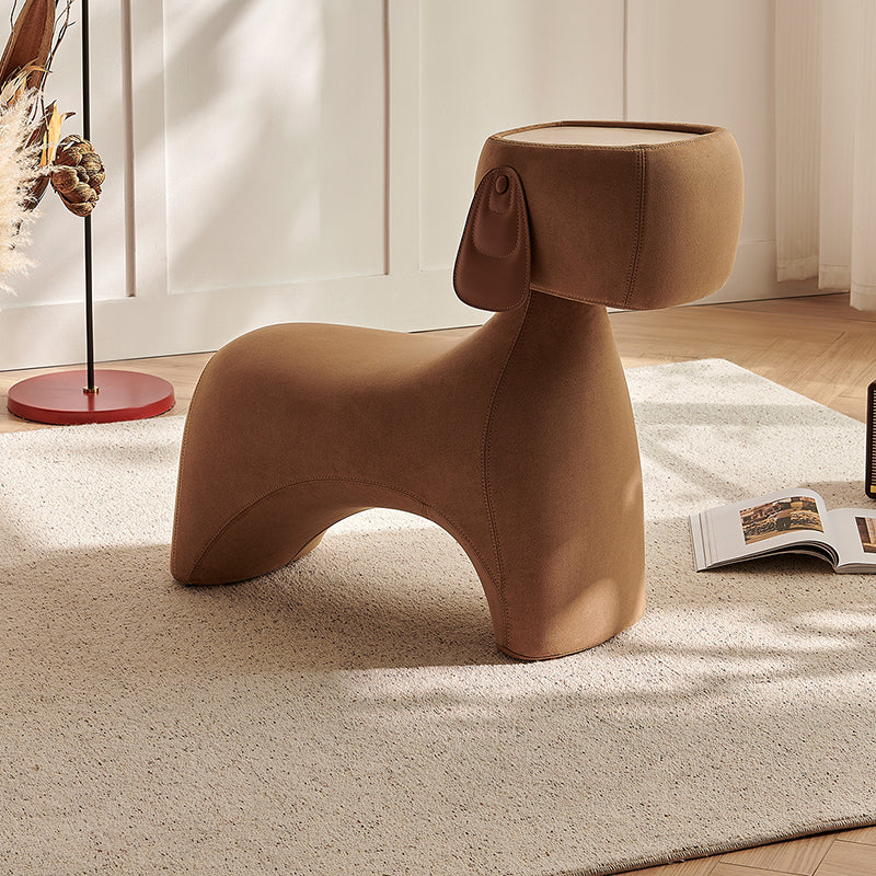 Contemporary Dog-Design Kids Stool in Brushed Velvet and Carbon Steel with Rotating Head for Living Room