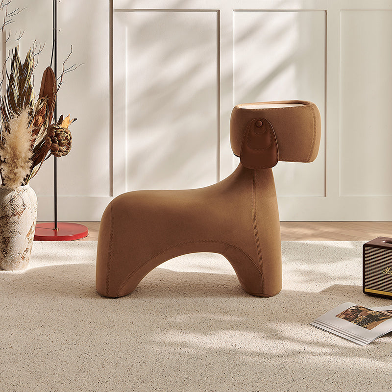 Contemporary Dog-Design Kids Stool in Brushed Velvet and Carbon Steel with Rotating Head for Living Room