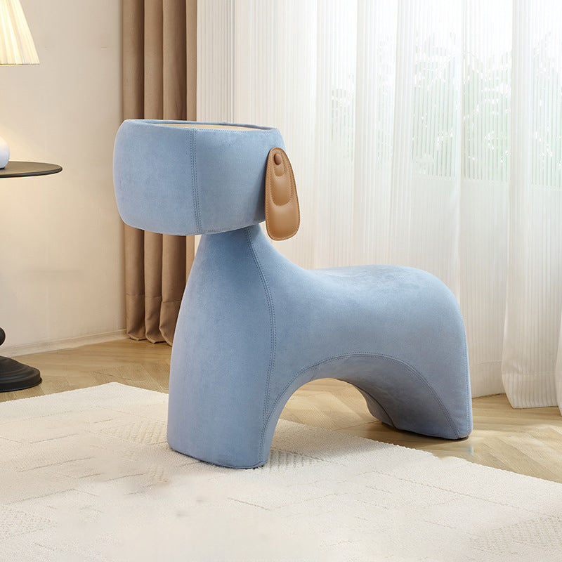 Contemporary Dog-Design Kids Stool in Brushed Velvet and Carbon Steel with Rotating Head for Living Room