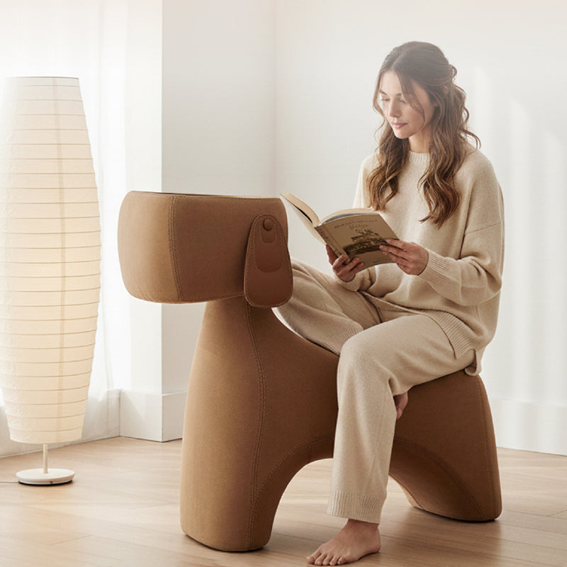 Contemporary Dog-Design Kids Stool in Brushed Velvet and Carbon Steel with Rotating Head for Living Room