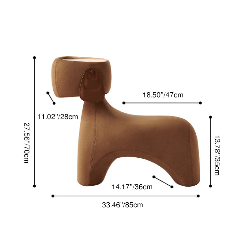 Contemporary Dog-Design Kids Stool in Brushed Velvet and Carbon Steel with Rotating Head for Living Room